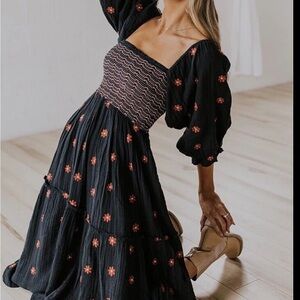 Dahlia embroidered maxi dress Free People black.